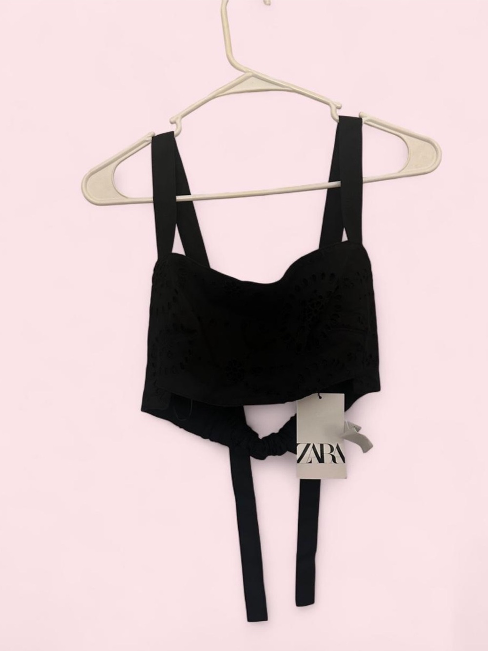 NWT Zara - Black Eyelet Bandeau Bralette with Wide Straps